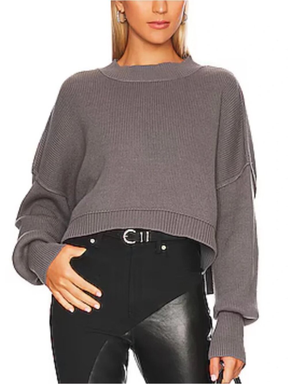 FREE PEOPLE Easy Street Crop Pullover Sweater in Grey | XSMALL